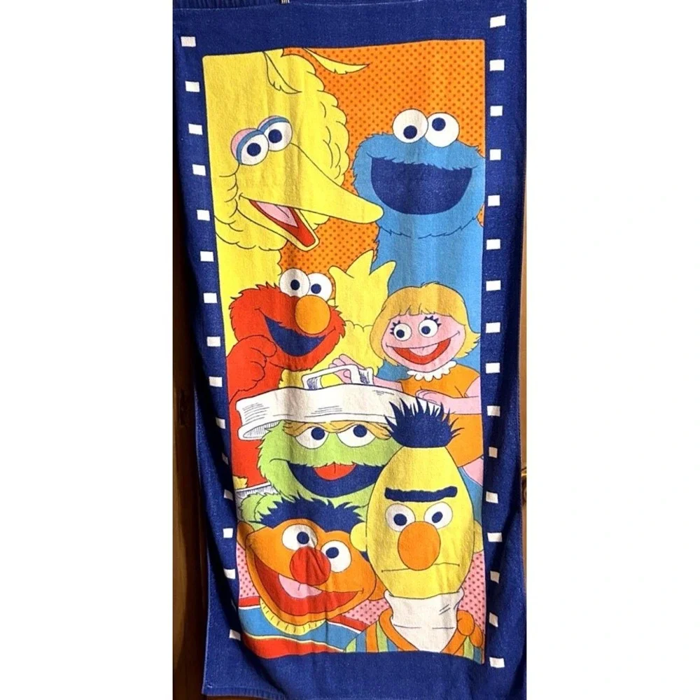 VTG Sesame Street Towel 80s 90s Big Bird Elmo Bert Ernie Cookie Monster Franco